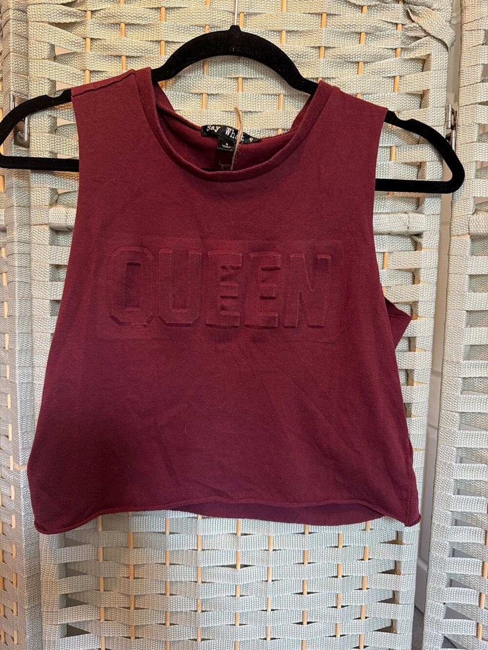 Say What? Embossed Queen Crew Neck Sleeveless Crop Top Red S